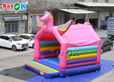 아이를 위한 5x4mH 공주 Pink Rainbow Unicorn Inflatable 되튐 성곽